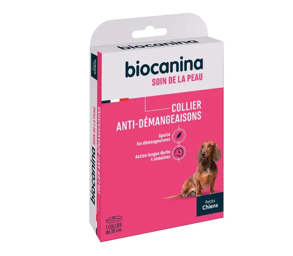 Collier anti-démangeaisons soin de la peau petits chiens Biocanina - un collier de 35cm