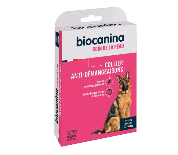 Collier anti-démangeaisons soin de la peau moyens grands chiens Biocanina - un collier de 75cm