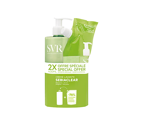 Sebiaclear crème lavante SVR - flacon-pompe de 400ml + recharge 400ml