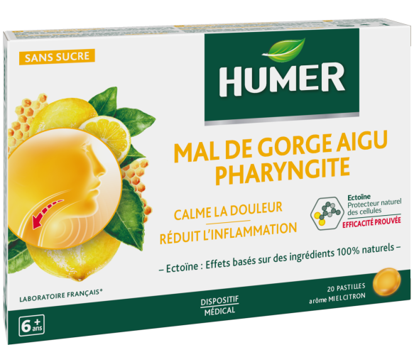 Mal de gorge aigu pharyngite arôme miel citron Humer - boîte de 20 pastilles - image 1