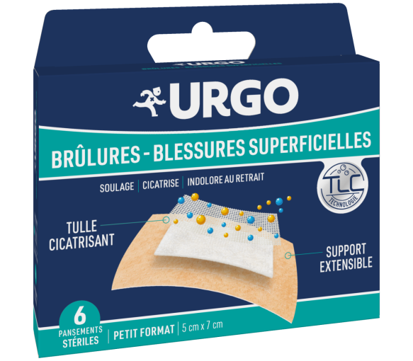 Pansements Urgo brûlures/blessures superficielles - boîte de 6 pansements stériles petit format