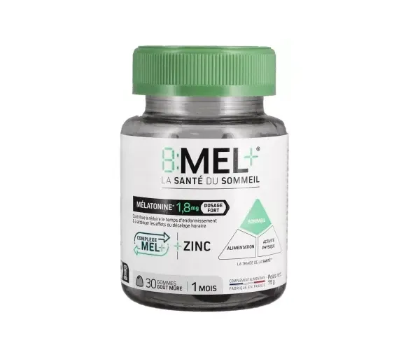 8 MEL+ gummies mélatonine 1,8mg goût mûre - pot de 30 gommes