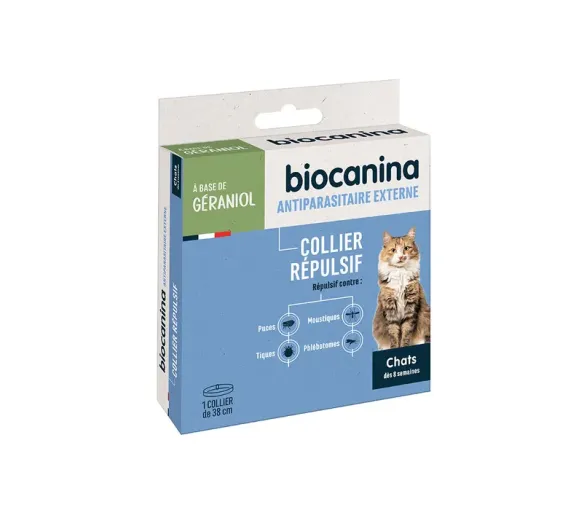 Collier répulsif chats dès 8 semaines Biocanina - boîte de 1 collier de 38cm