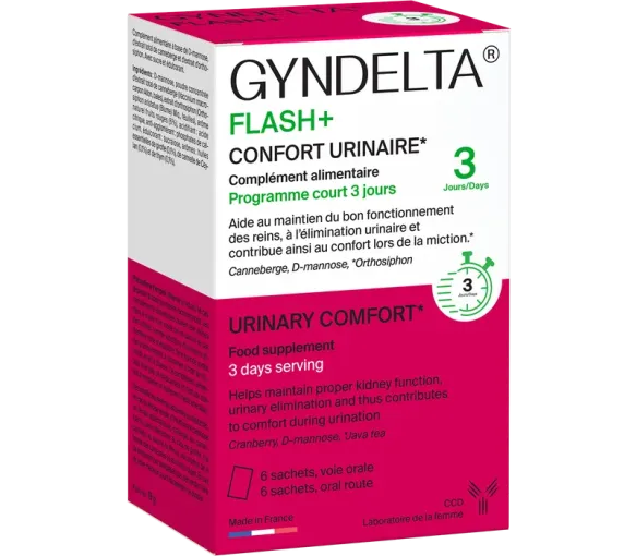 Gyndelta Flash+ confrot urinaire CCD - boîte de 6 sachets