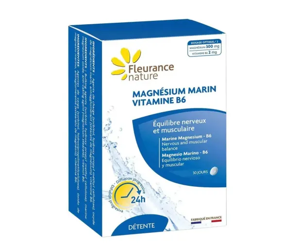 Magnésium marin vitamine B6 détente Fleurance Nature - boite de 60 comprimés