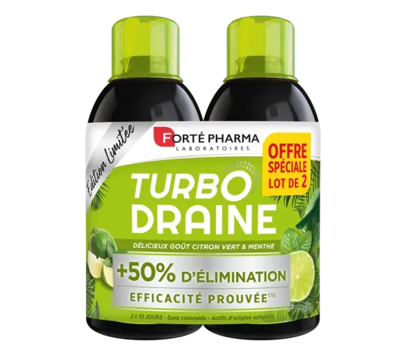 Turbo Draine goût citron vert et menthe Forté Pharma - lot de 2 bouteilles de 500ml offre spéciale