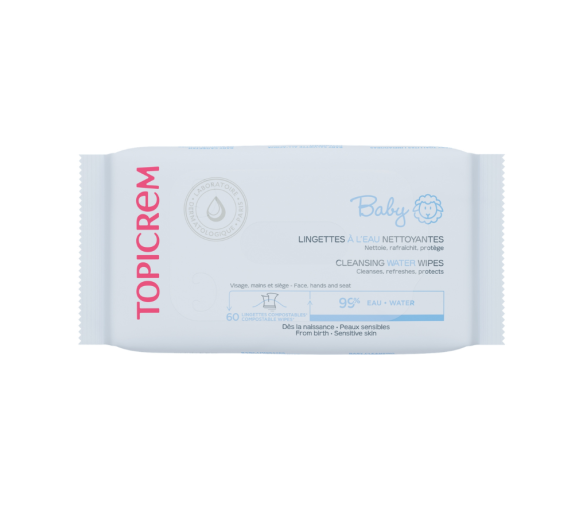 Baby lingettes à l'eau nettoyantes Topicrem - paquet de 60 lingettes