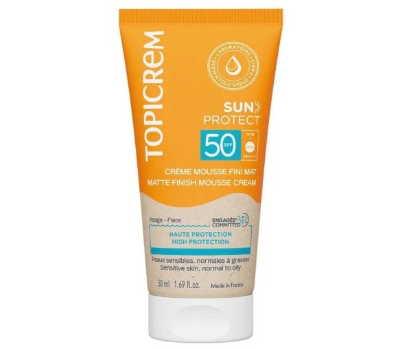 Sun Protect crème mousse fini mat SPF50 Topicrem - tube de 50ml