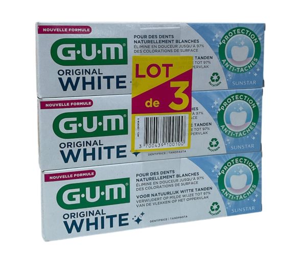 Original White Dentifrice Gum - lot de 3 tubes de 75ml