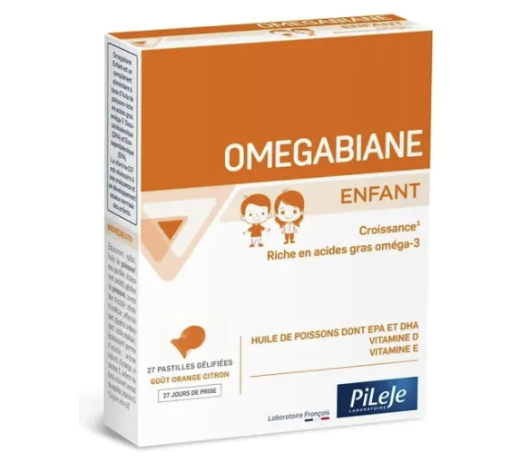 Omegabiane enfant oméga 3, vitamines D et E Pileje - boîte de 27 pastilles gélifiées goût orange citron