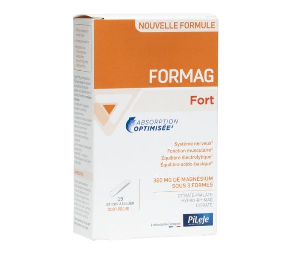 Formag Fort magnésium goût pêche Pileje - boite de 15 sticks