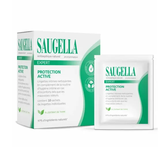 Lingettes intimes Expert Protection active Saugella - boîte de 10 lingettes individuelles - image 1