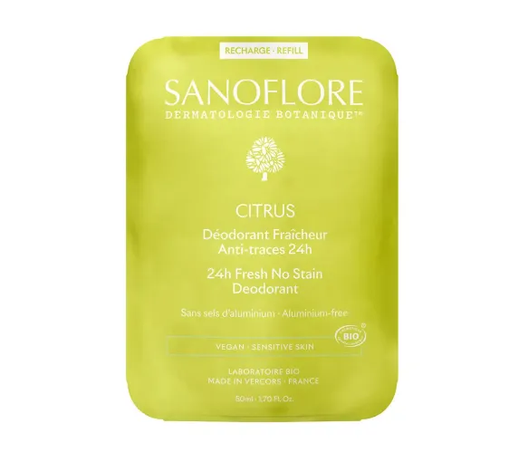 Déodorant Citrus fraîcheur anti-traces 24h bio Sanoflore - recharge de 50ml