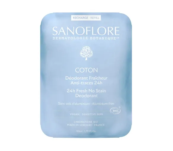 Déodorant Coton fraîcheur anti-traces 48h bio Sanoflore - recharge de 50ml