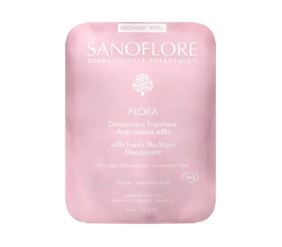 Déodorant Flora fraîcheur anti-traces 48h bio Sanoflore - recharge de 50ml