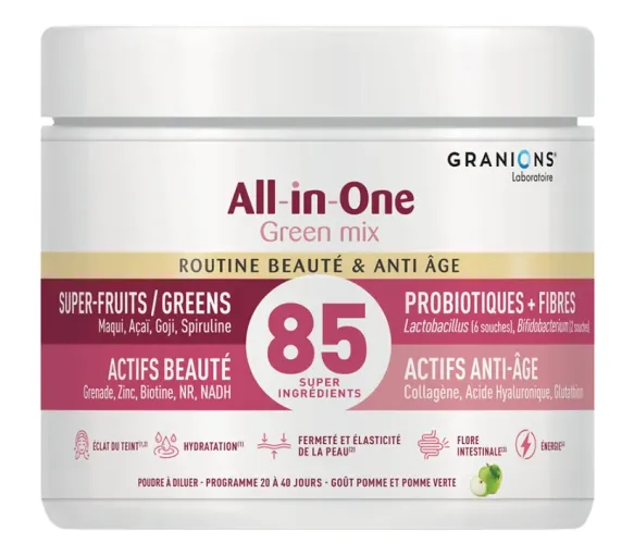 All-in-One Green mix routine beauté et anti-âge goût pomme et pomme verte Granions - pot de 166g