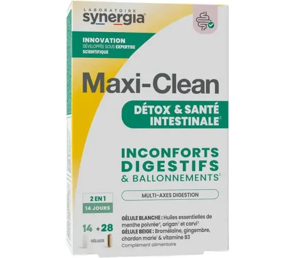 Maxi-Clean détox et santé intestinale Synergia - boite de 42 gélules