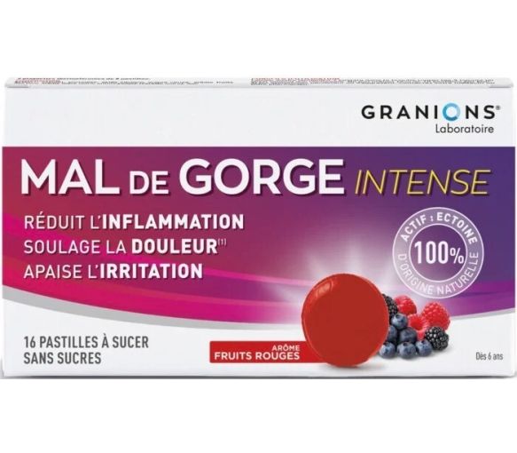 Pastilles mal de gorge intense goût fruits rouges Granions - boite de 16 pastilles à sucer - image 1