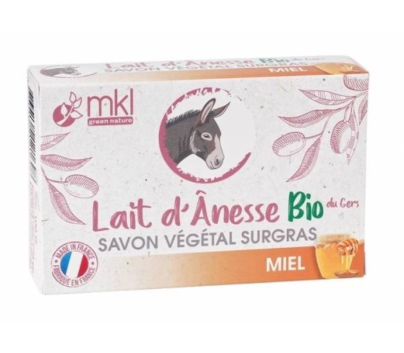 Savon végétal surgras au lait d'ânesse bio Miel MKL Green Nature - pain de 100g - image 1