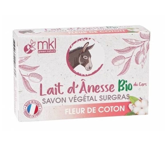 Savon végétal surgras au lait d'ânesse bio Fleur de coton MKL Green Nature - pain de 100g - image 1
