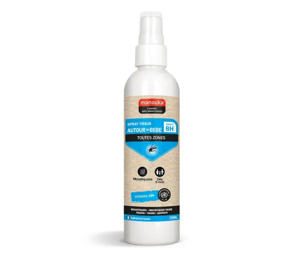 Spray tissus anti-moustique moustiquaire autour de bébé Manouka - spray de 75ml