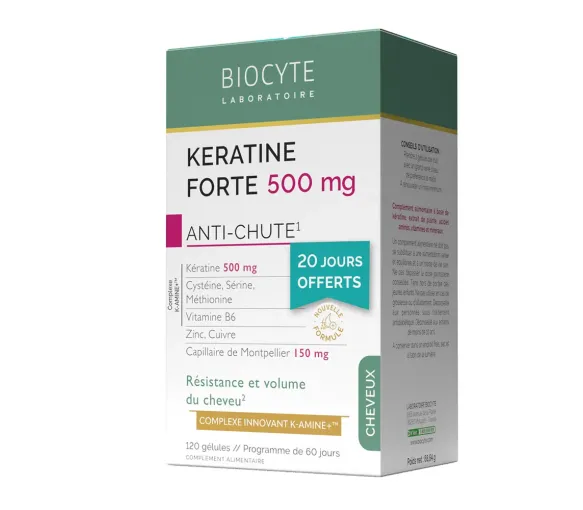 Keratine forte 500mg anti-chute Biocyte - boite de 120 gélules - image 1