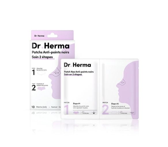 Patchs anti-points noirs soin nez en 2 étapes Dr Herma - boite de 10 pacths