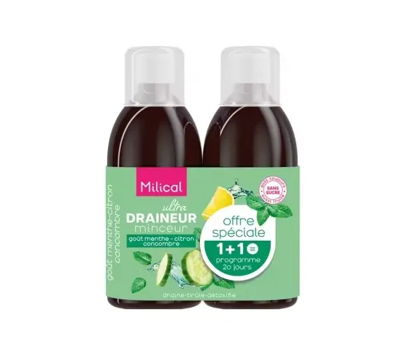 Draineur Ultra minceur menthe citron concombre Milical - lot de 2 flacons de 500ml