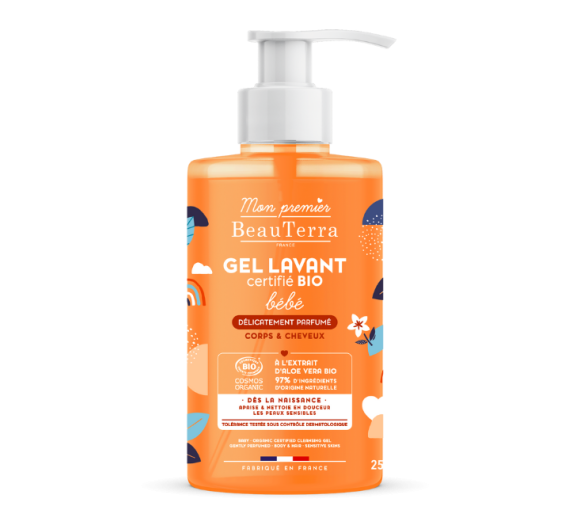 Gel lavant bébé bio peaux sensibles corps et cheveux Mon premier Beauterra - flacon-pompe de 750ml - image 1