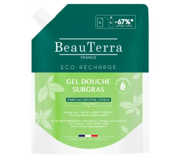 Gel douche surgras parfum verveine citron Beauterra - eco-recharge de 1L