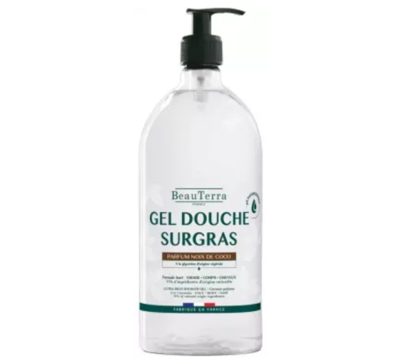 Gel douche surgras parfum noix de coco Beauterra - flacon-pompe de 1L