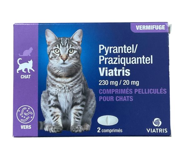 Pyrantel Praziquantel Vermifuge chat Viatris - boite de 2 comprimés - image 1