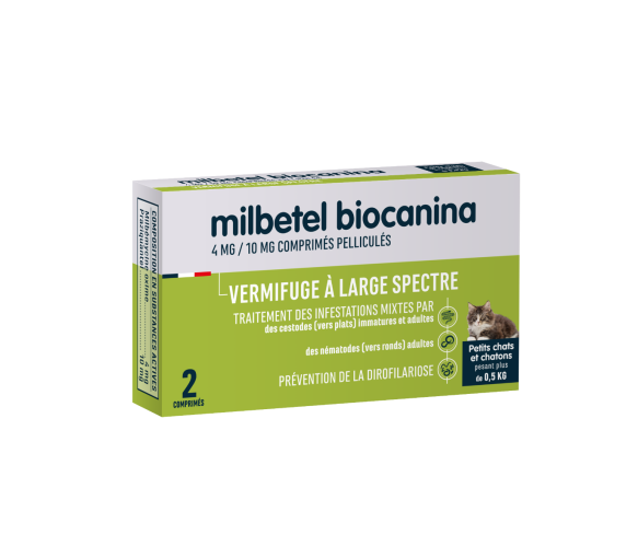 Milbetel vermifuge petis chats et chatons 4mg/10mg Biocanina - boite de 2 comprimés - image 1