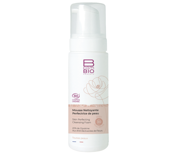 Mousse nettoyante perfectrice de peau bio BcomBIO - flacon-pompe de 150 ml