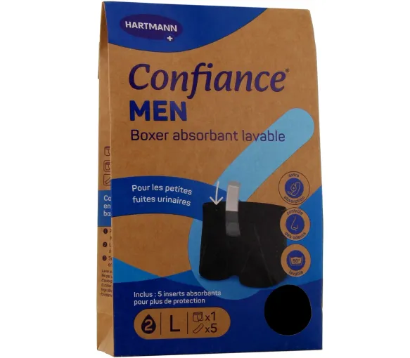 Confiance Men Boxer absorbant lavable noir Taille L Hartmann - 1 boxer et 5 inserts