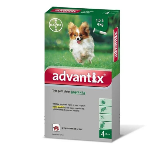 Advantix très petit chien jusqu'à 4 kg Bayer - boite de 4 pipettes