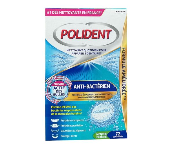 Polident comprimé nettoyant anti-bactérien pour appareil dentaire - boite de 72 comprimés - image 1