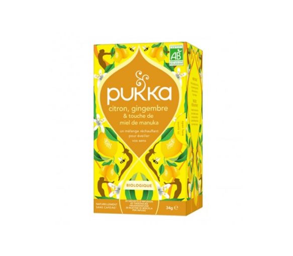 Infusion citron gingembre et miel de Manuka bio Pukka - boite de 20 sachets