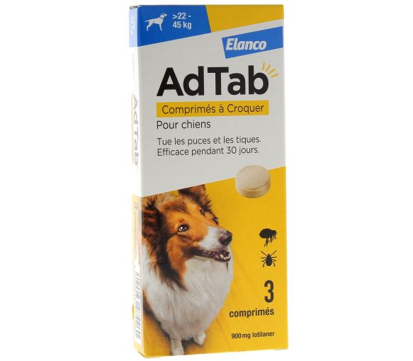 AdTab 900 mg chien 22-45kg Elanco - boîte de 3 comprimés à croquer - image 1