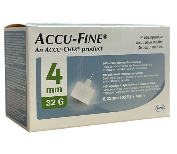 Accu-Fine aiguilles à stylo stériles à usage unique 4mm 32G Accu-Chek - boite de 100 aiguilles