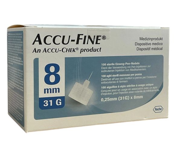 Accu-Fine aiguilles à stylo stériles à usage unique 8mm 31G Accu-Chek - boite de 100 aiguilles