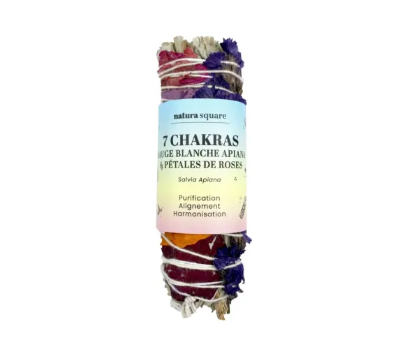 7 Chakras Sauge blanche apiana et pétales de roses Natura square - 1 fagot