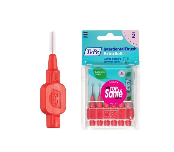 Brossettes interdentaires extra souples rouge pastel taille 2 (0.5mm) TePe - 6 unités - image 1