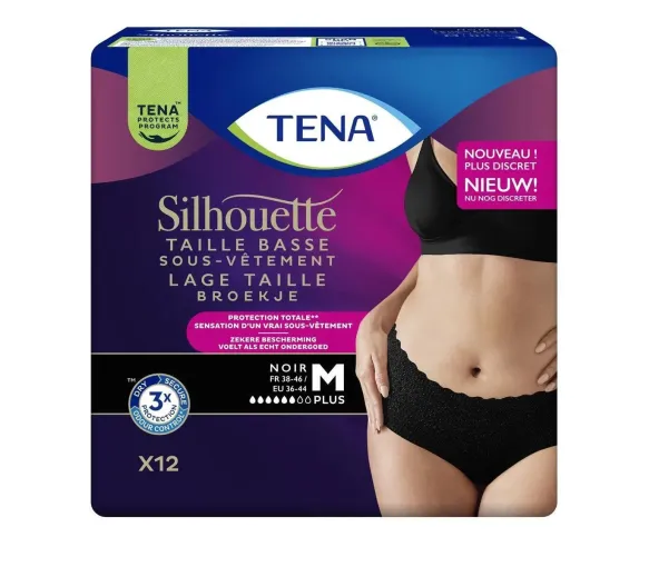 Silhouette plus slips absorbants taille M basse noir Tena - sachet de 12 slips