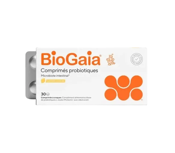 Probiotiques microbiote intestinal arôme citron BioGaia - boite de 30 comprimés à croquer