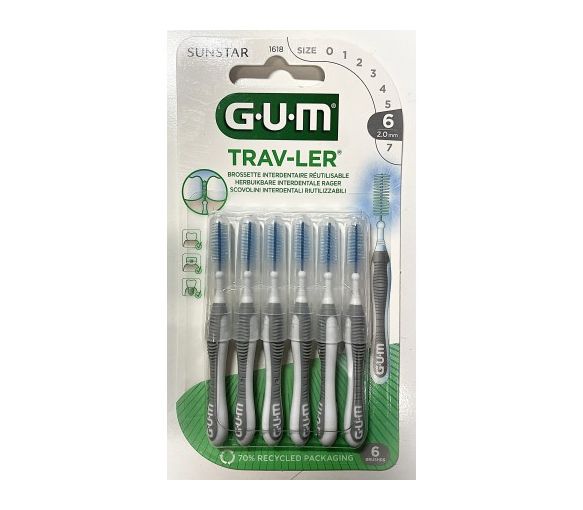 Brossette interdentaire antibactérienne Trav-ler 2.0 mm Gum - 6 brossettes