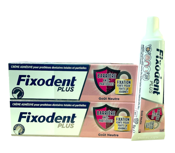 Crème adhésive anti-particules Fixodent plus - image 1