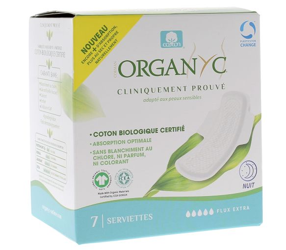 Serviettes hygiéniques nuit flux extra Organyc - boite de 7 serviettes - image 1