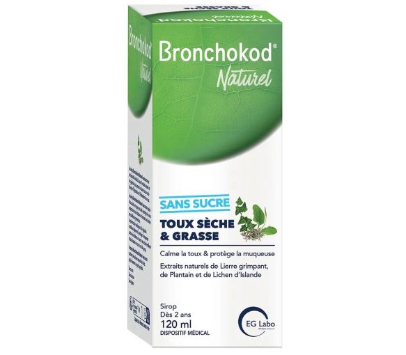 Bronchokod Naturel Sirop toux sèche et grasse sans sucre EG Labo - flacon de 120ml - image 1