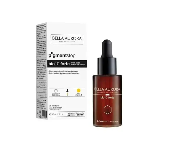Pigmentstop sérum éclat anti-tâches brunes bio Bella Aurora - flacon pipette de 30ml